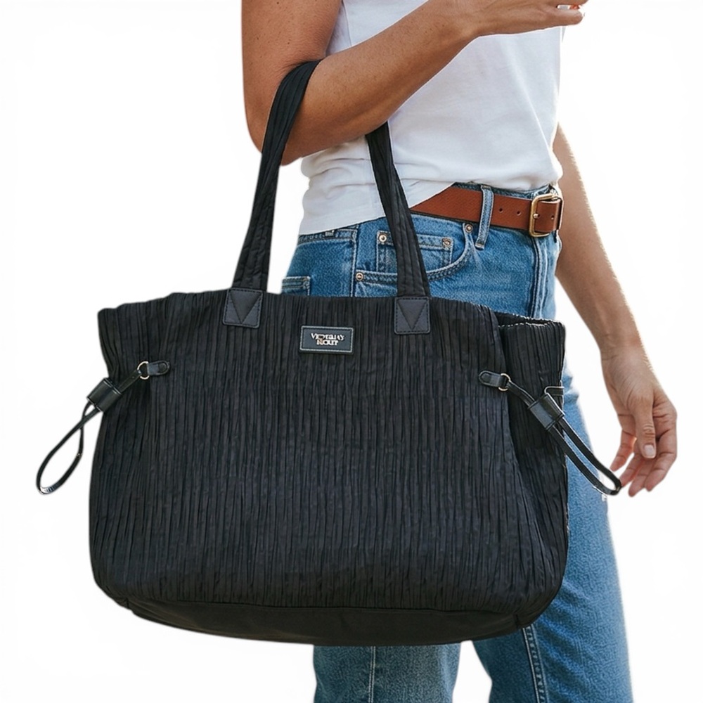 Victoria’s Secret Tote Bag Women Black Pleated Limited Edition Shoulder Bag